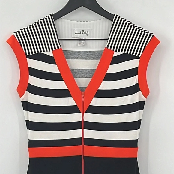 Joseph Ribkoff Jersey Knit Stripes & Solids Zip Front Sheath Dress - Size 2 - Picture 2 of 7